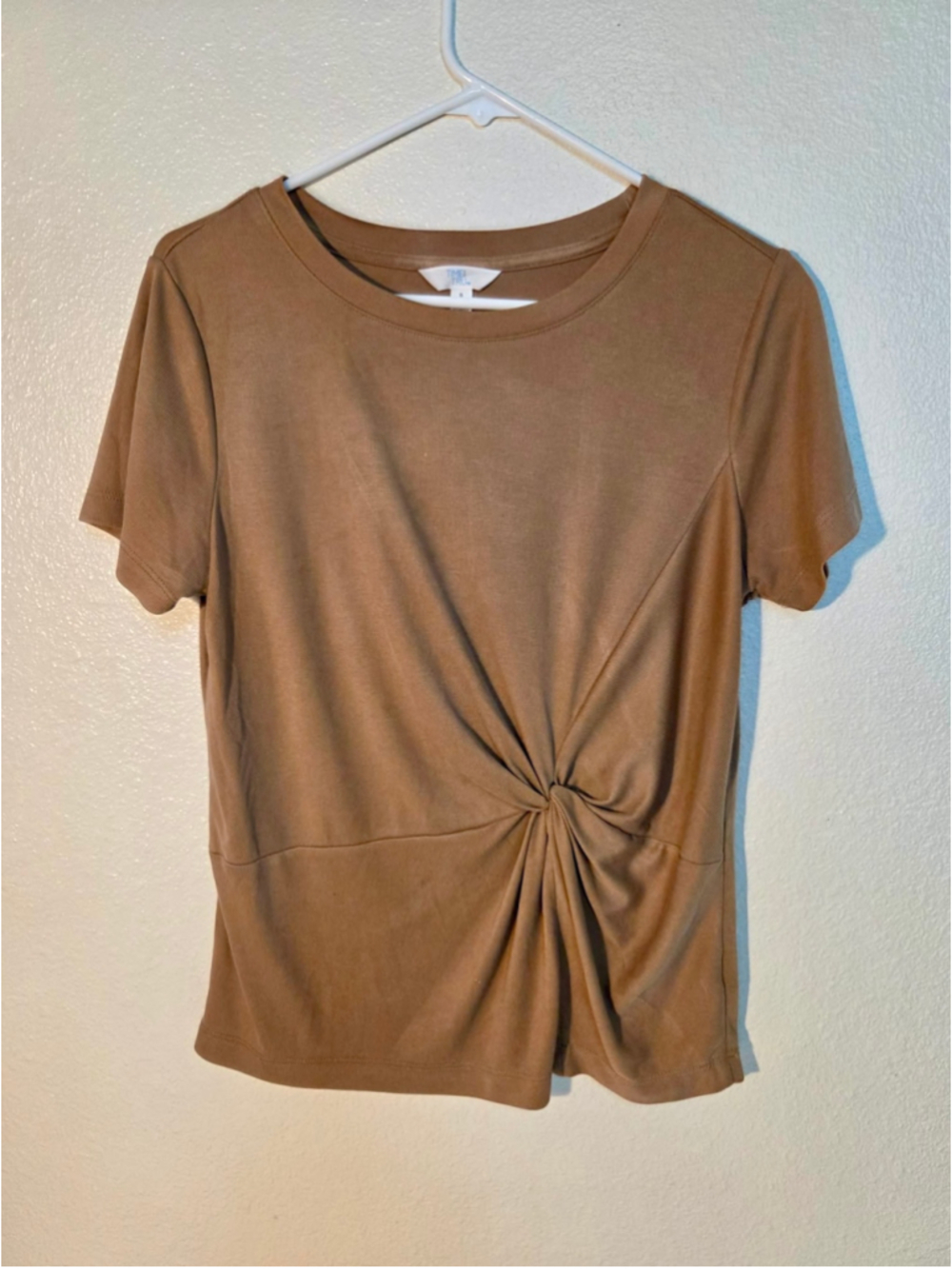 Time and Tru Women’s Ribbed Twist Front Knot T-Shirt Brown Mocha Size S 4-6 W-18